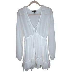Current Mood White Sheer Ruffle Tie Front Mini Dress Womens Small Coquette
